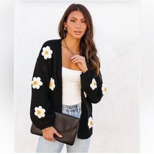Black daisy knit cardigan, size XS